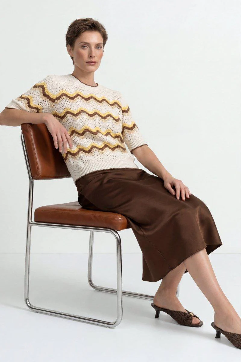 Kurzarm-Pullover mit Wellenmuster