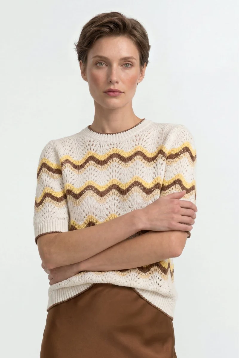 Kurzarm-Pullover mit Wellenmuster - Image 2
