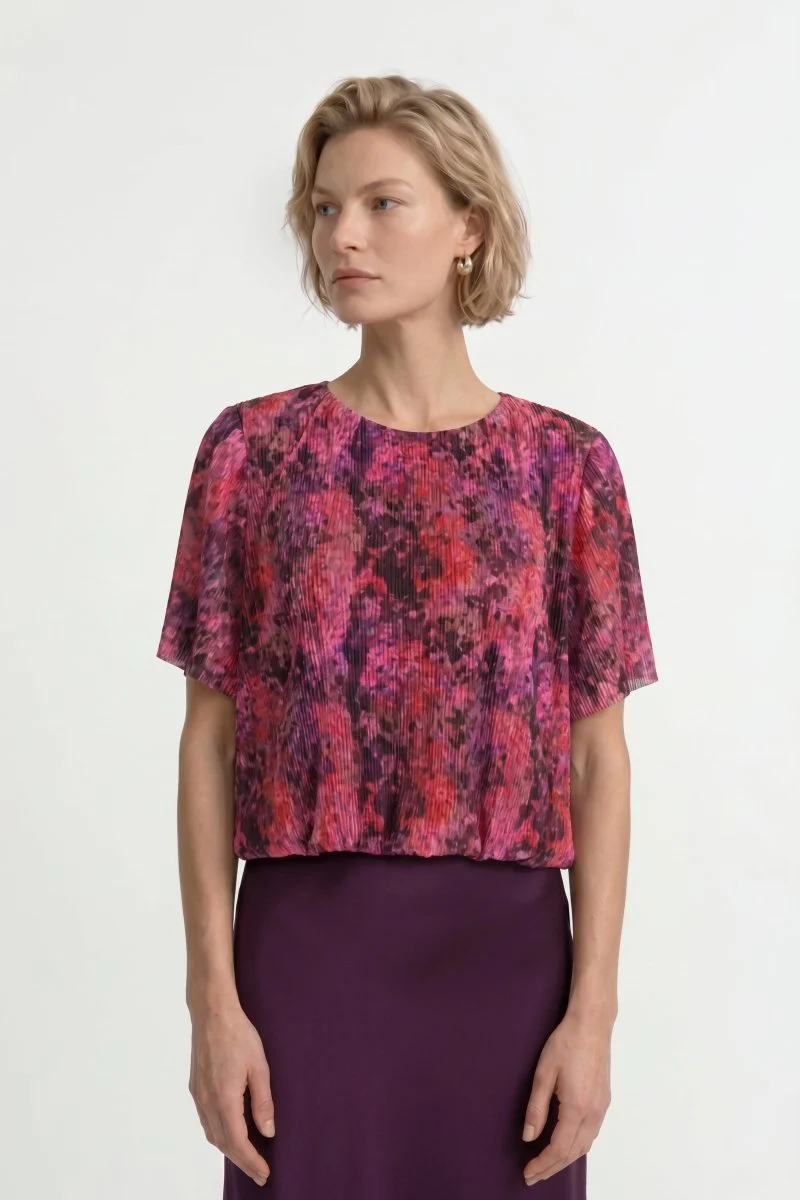 Plissee-Shirt mit Print