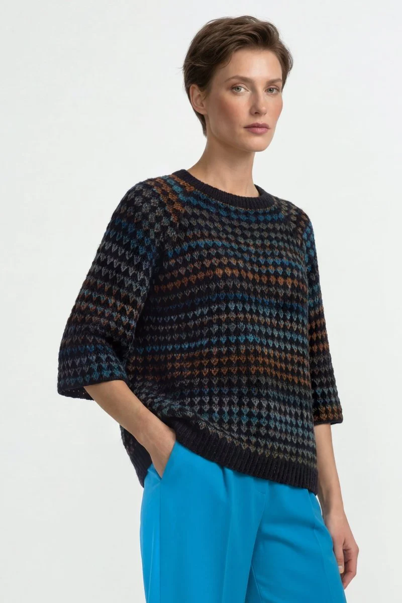 Kurzarm-Pullover mit Ajourstrick